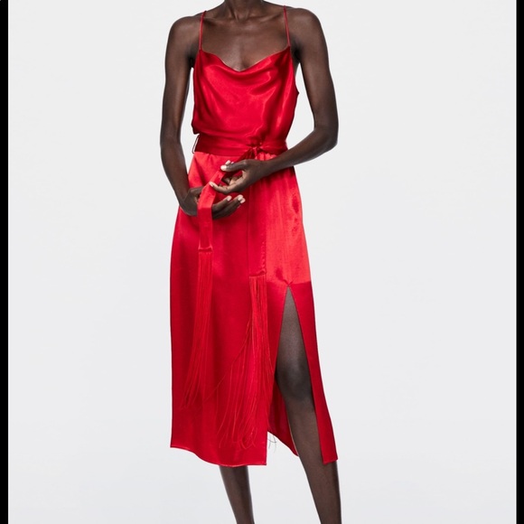 zara red slip dress